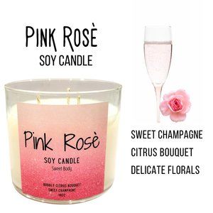 Pink Rosè  3 wick Hand poured Soy candle